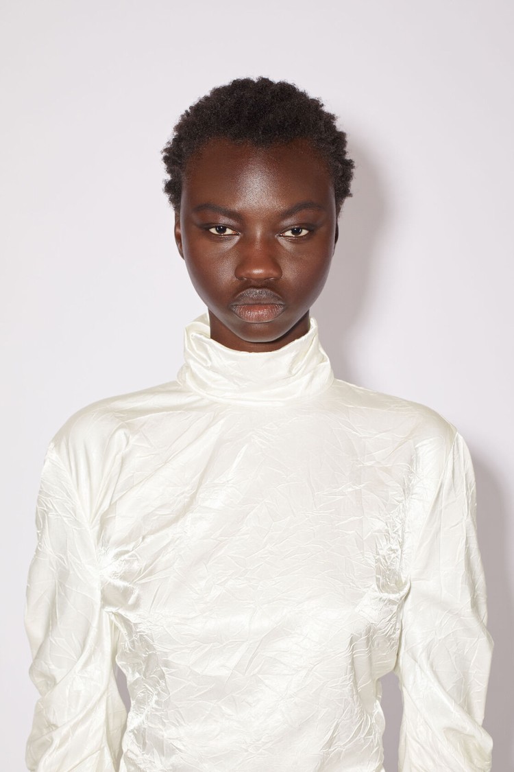 White Acne Studios Turtle Neck Satin Women's Blouse | VYLI-14725