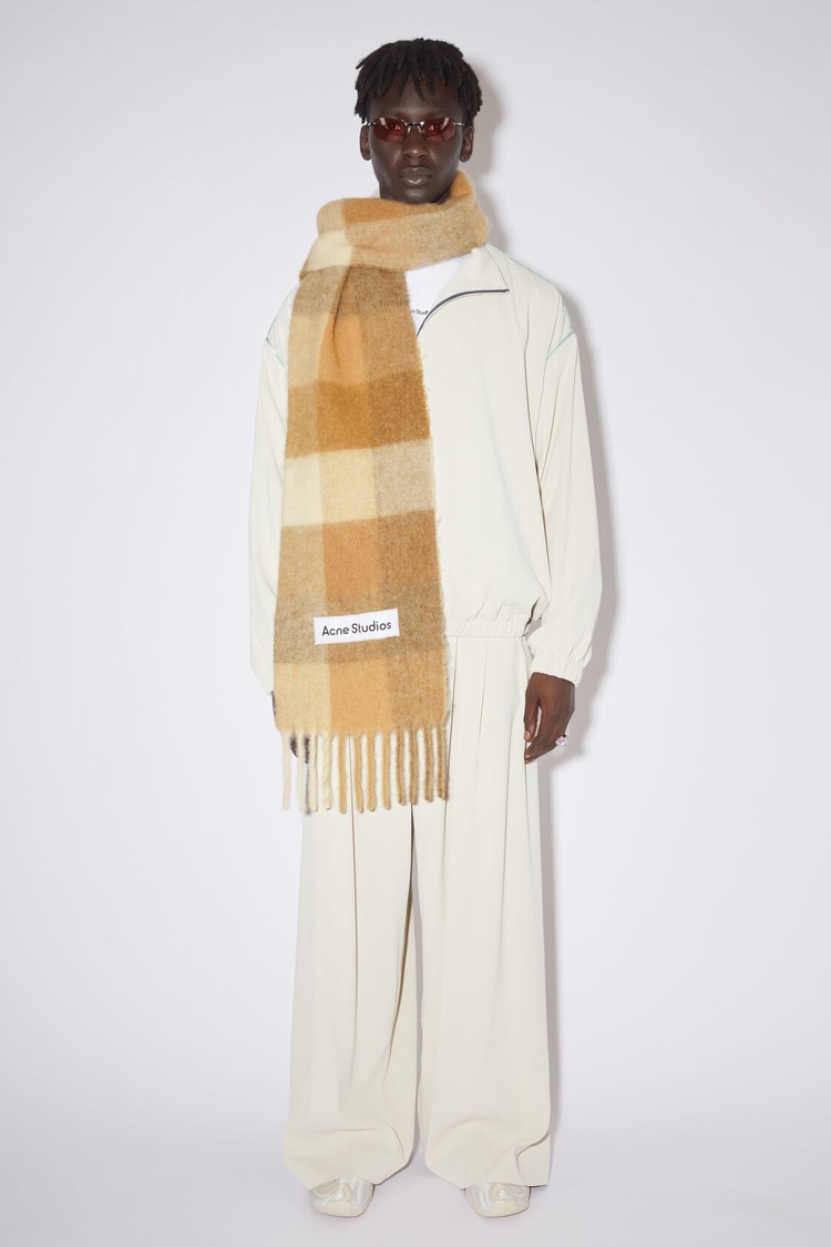 White / Beige Acne Studios Mohair Checked Scarf | CWSO-09756