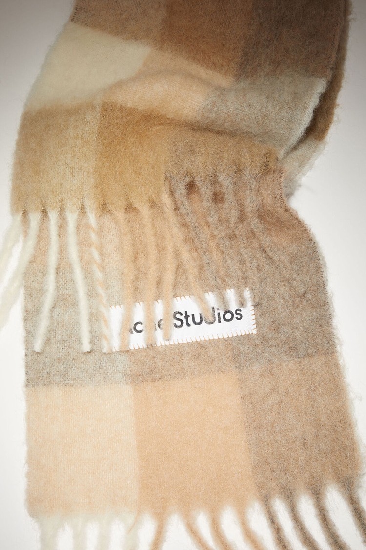 White / Beige Acne Studios Mohair Checked Scarf | CWSO-09756