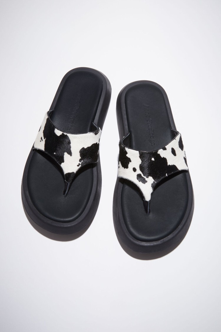 White / Black Acne Studios Printed Leathers Women's Sandals | WLCR-43719