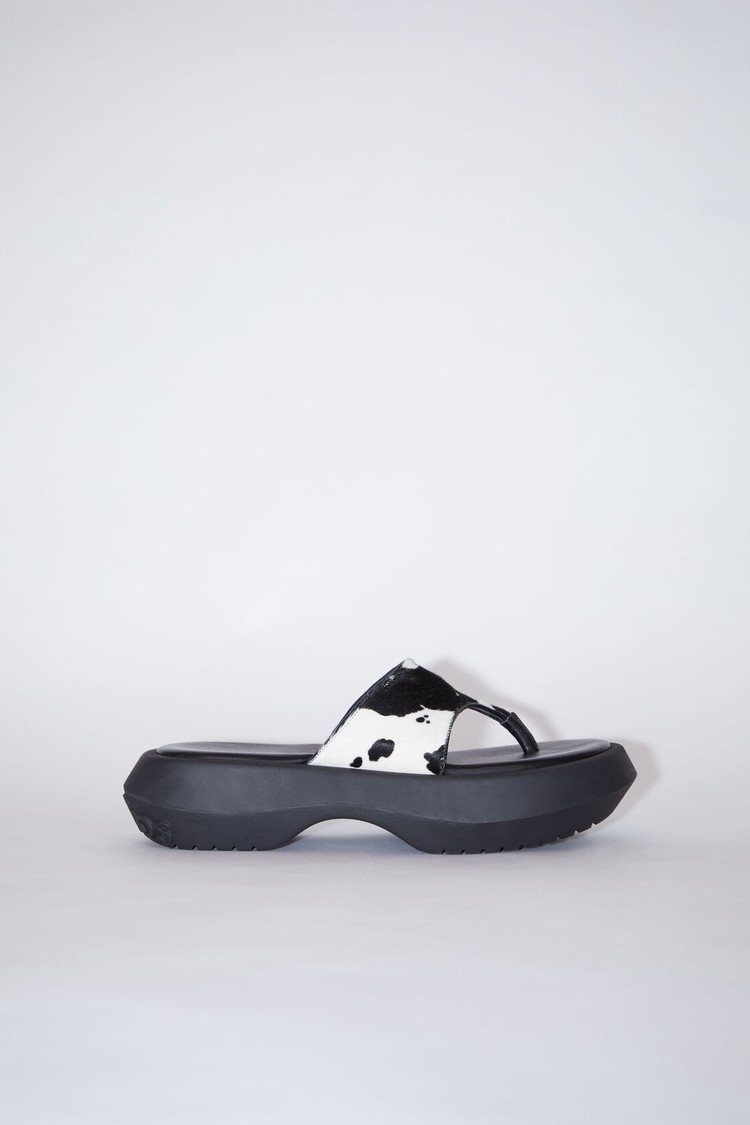 White / Black Acne Studios Printed Leathers Women\'s Sandals | WLCR-43719