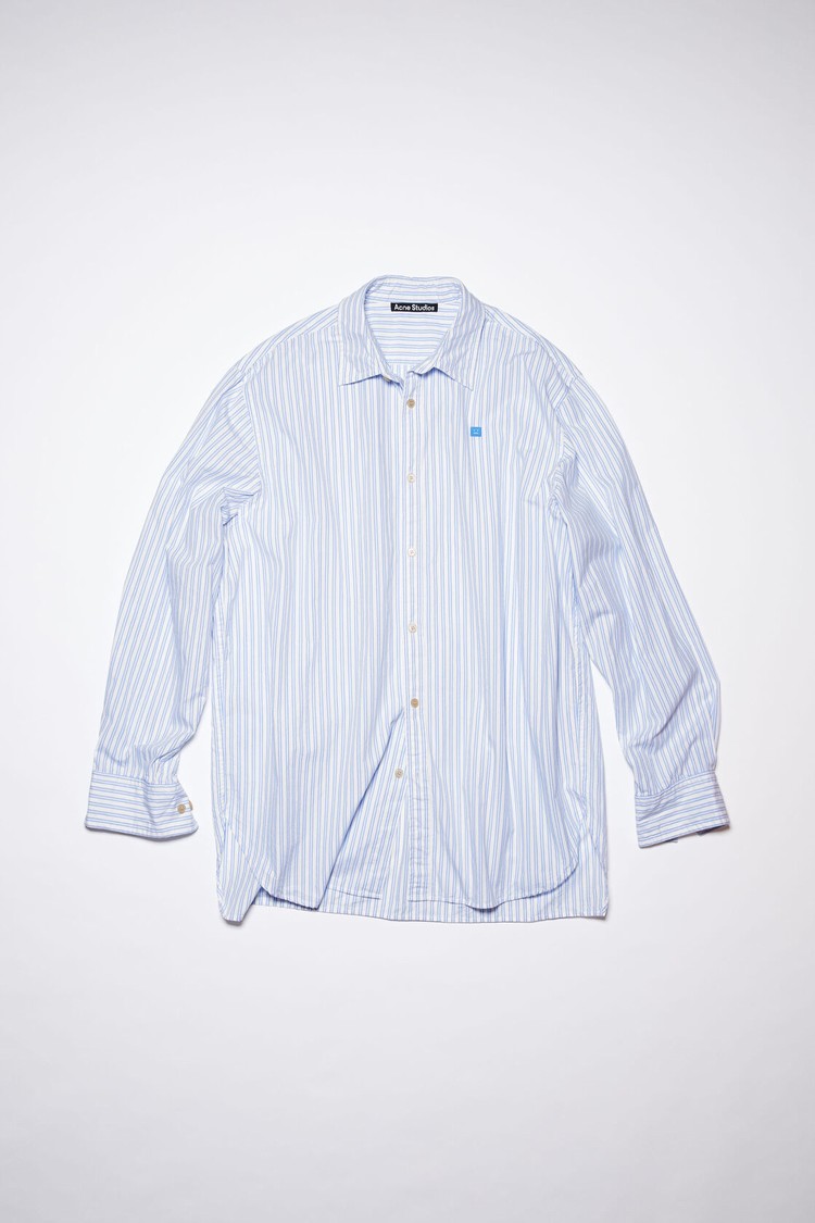 White / Blue Acne Studios Long Sleeve Men's Shirts | UZNO-16042