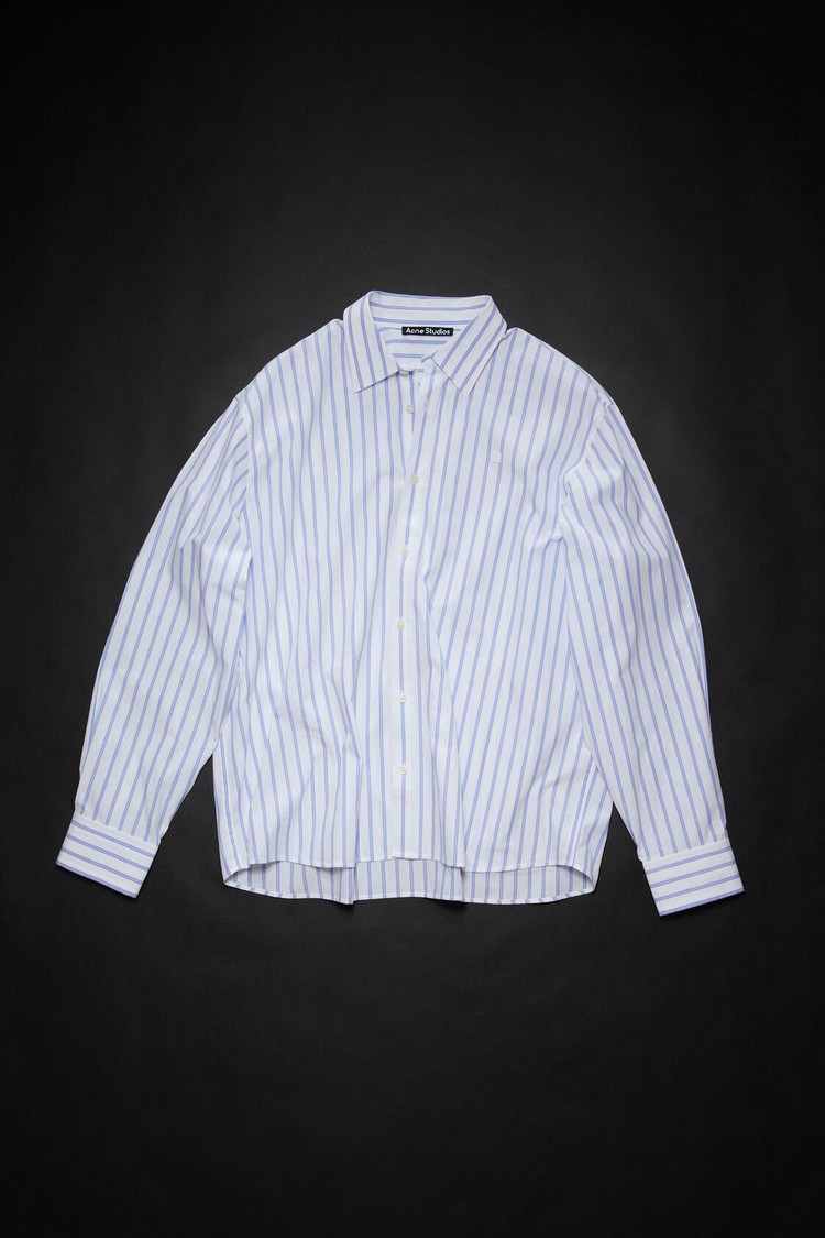 White / Blue Acne Studios Stripe Button-up Men's Shirts | OISW-96128