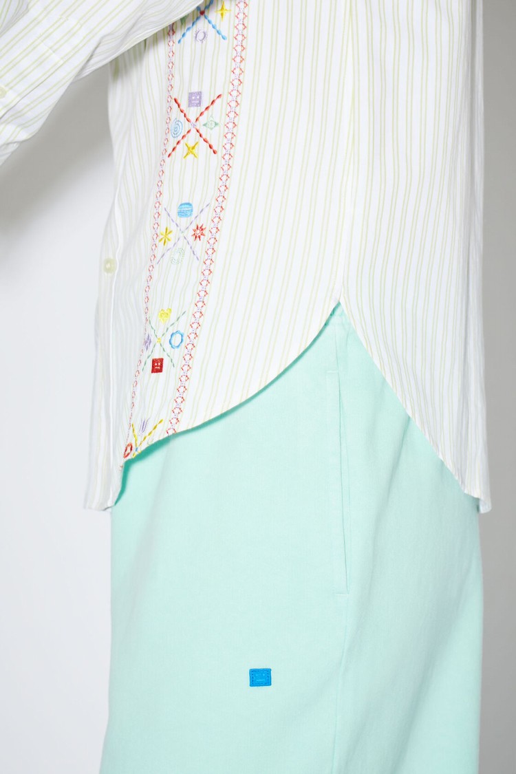 White / Green Acne Studios Embroidered Button-up Women's Shirts | JHKI-06283