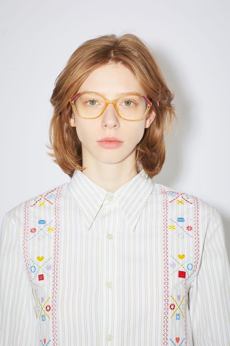 White / Green Acne Studios Embroidered Button-up Women's Shirts | JHKI-06283