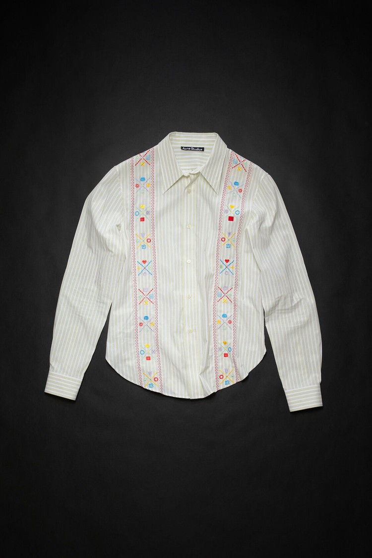 White / Green Acne Studios Embroidered Button-up Women's Shirts | JHKI-06283