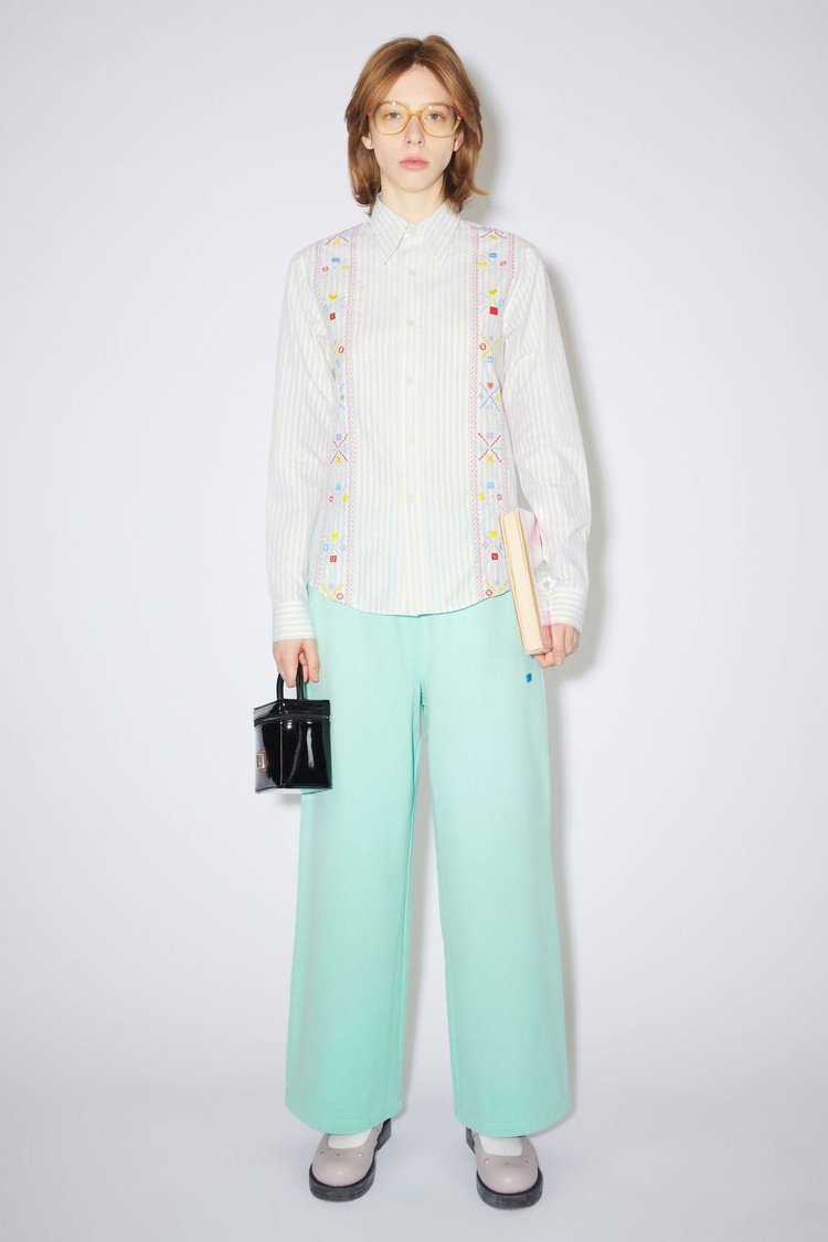 White / Green Acne Studios Embroidered Button-up Women\'s Shirts | JHKI-06283