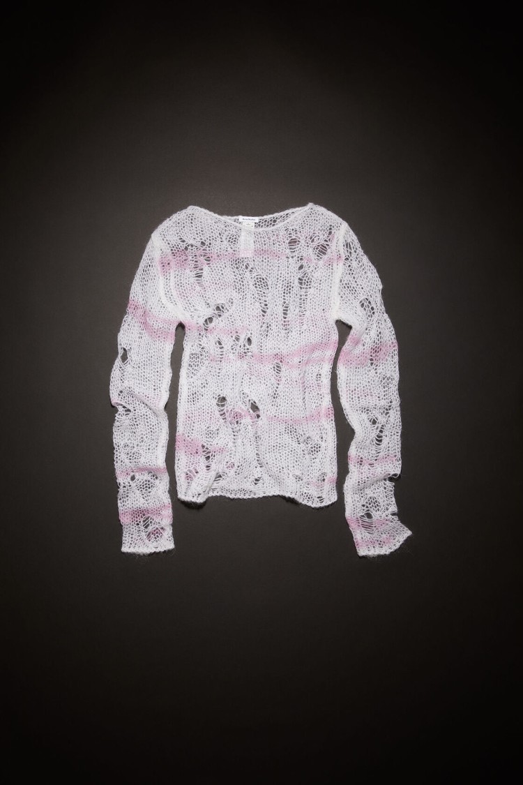 White / Pink Acne Studios Crew Neck Jumper Men's Knitwear | ACGW-04813