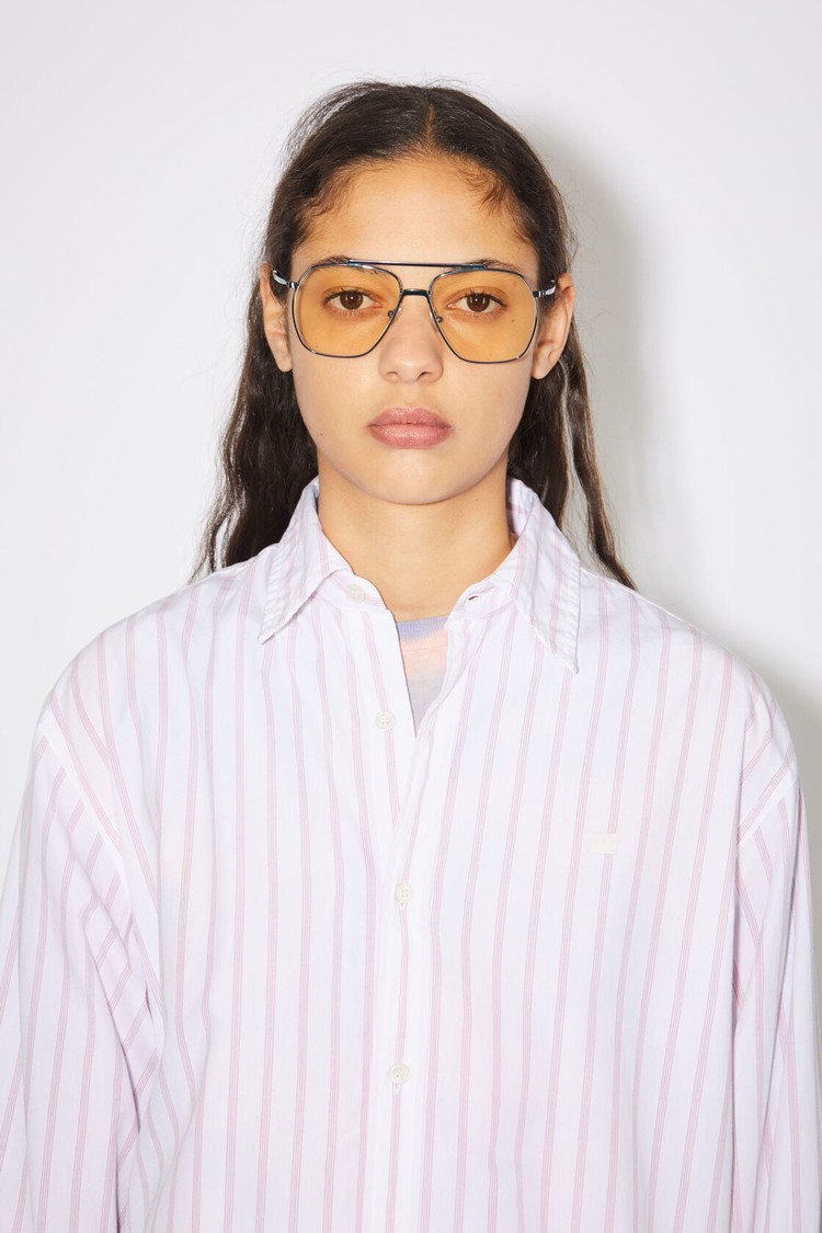 White / Pink Acne Studios Long Sleeve Women's Shirts | TQLG-49081