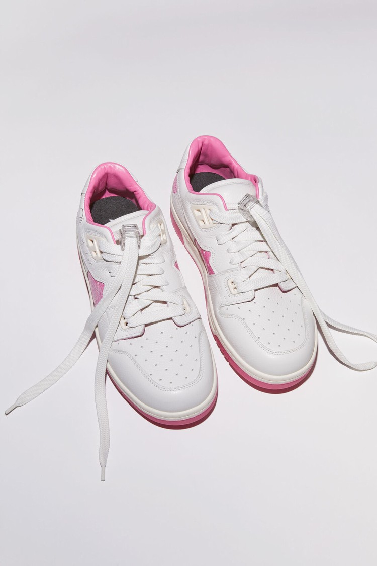 White / Pink Acne Studios Low Top Leather Women's Sneakers | UCAO-42975