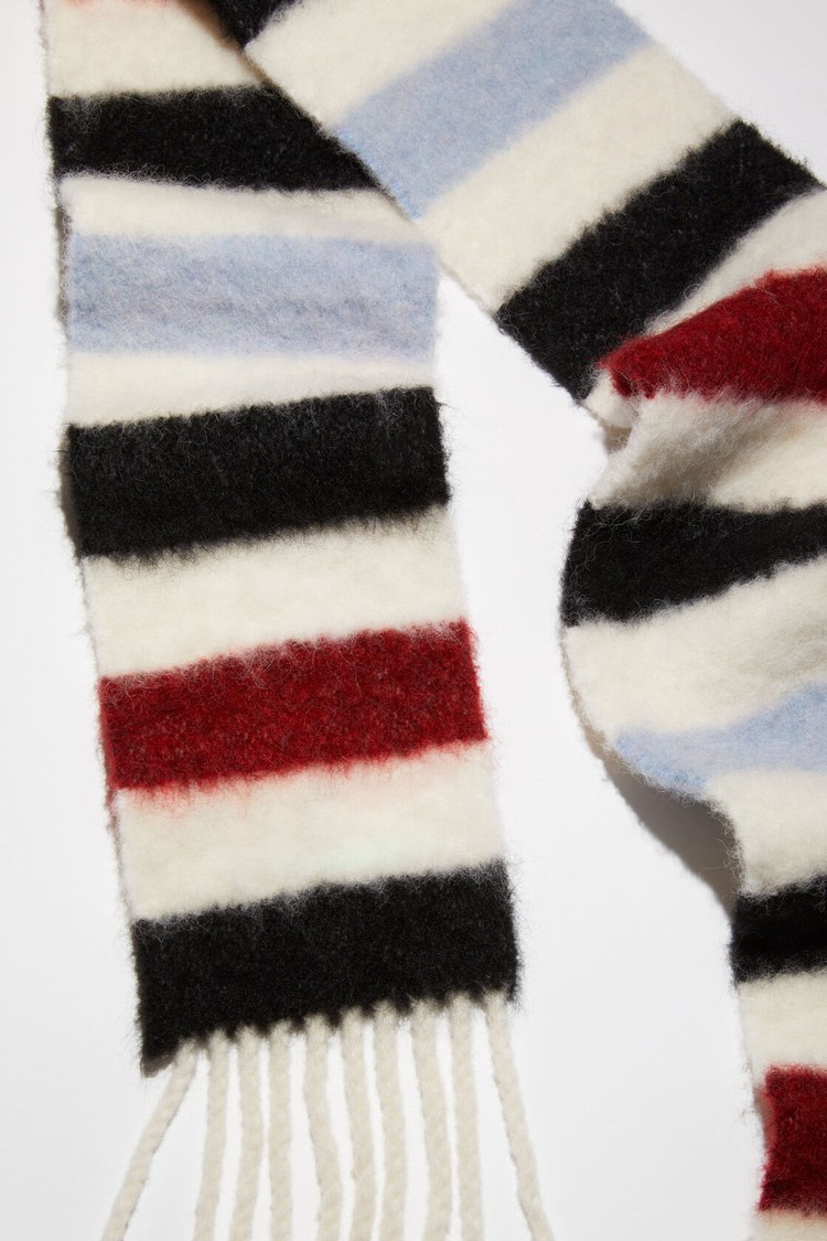 White / Red / Black Acne Studios Wool-alpaca Fringe - Skinny Scarf | SVUP-74031