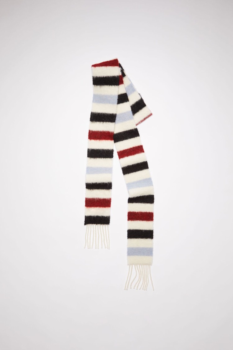 White / Red / Black Acne Studios Wool-alpaca Fringe - Skinny Scarf | SVUP-74031