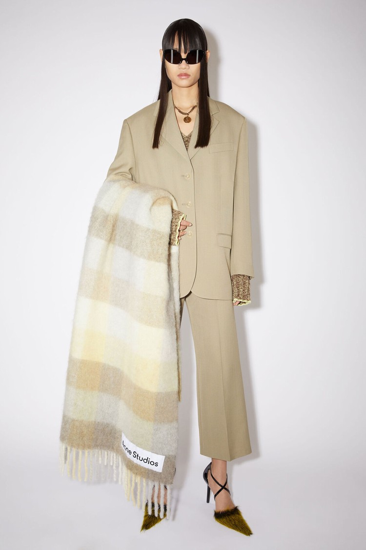 Yellow / Beige / Grey Acne Studios Check Alpaca Blend Blanket Scarf | XUHE-41960