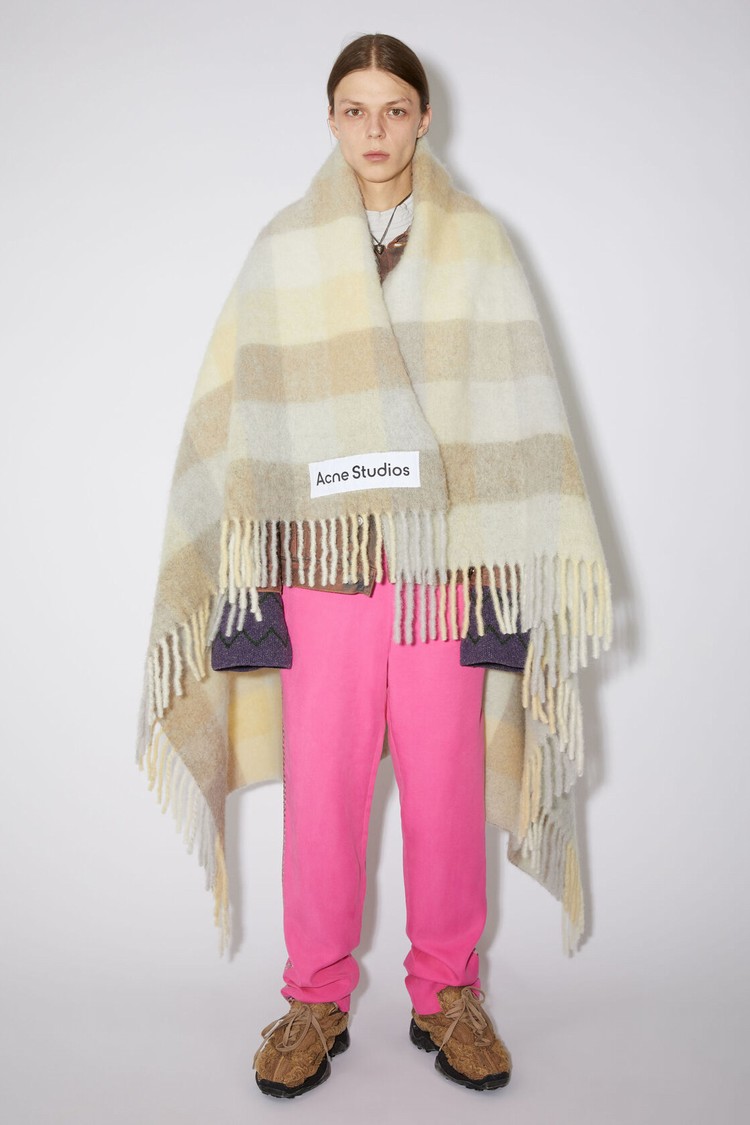 Yellow / Beige / Grey Acne Studios Check Alpaca Blend Blanket Scarf | XUHE-41960