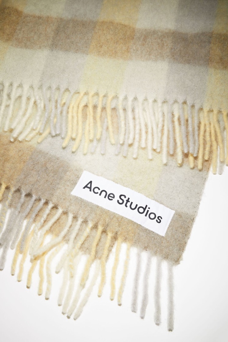 Yellow / Beige / Grey Acne Studios Check Alpaca Blend Blanket Scarf | XUHE-41960