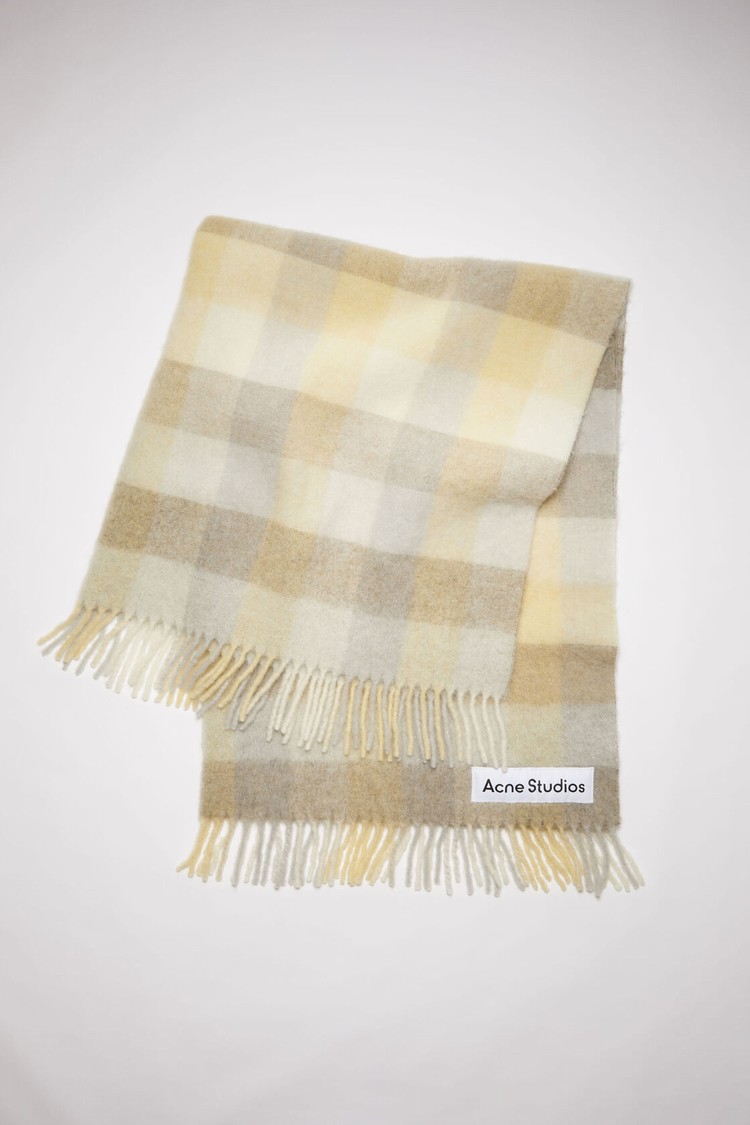 Yellow / Beige / Grey Acne Studios Check Alpaca Blend Blanket Scarf | XUHE-41960