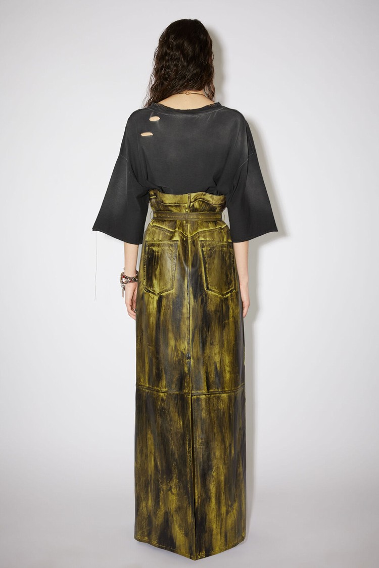 Yellow / Black Acne Studios High Waist Leather Maxi Women's Skirts | YNWJ-64835