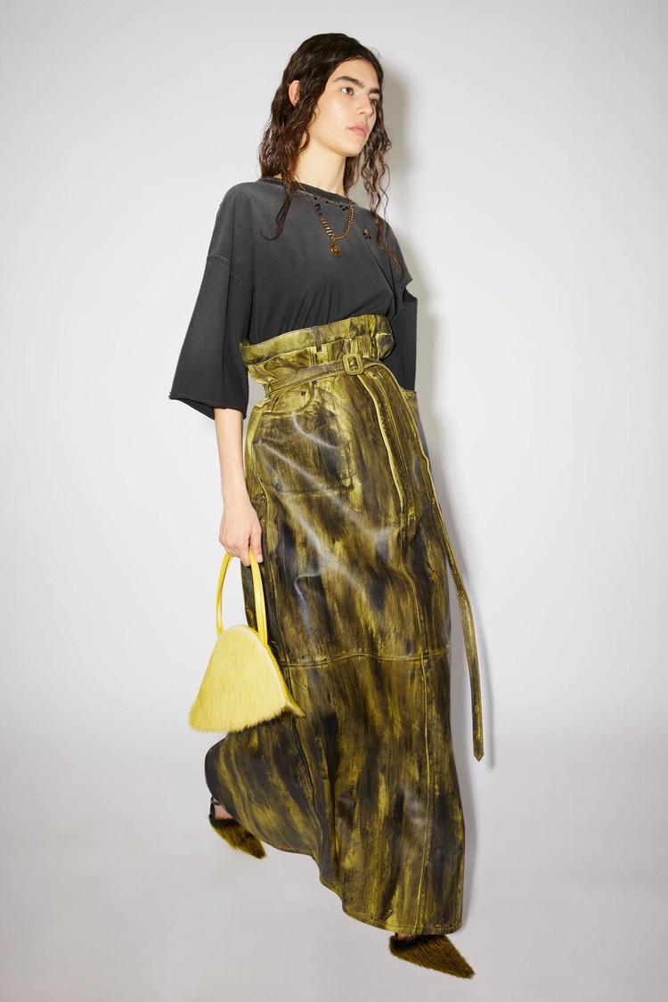 Yellow / Black Acne Studios High Waist Leather Maxi Women's Skirts | YNWJ-64835