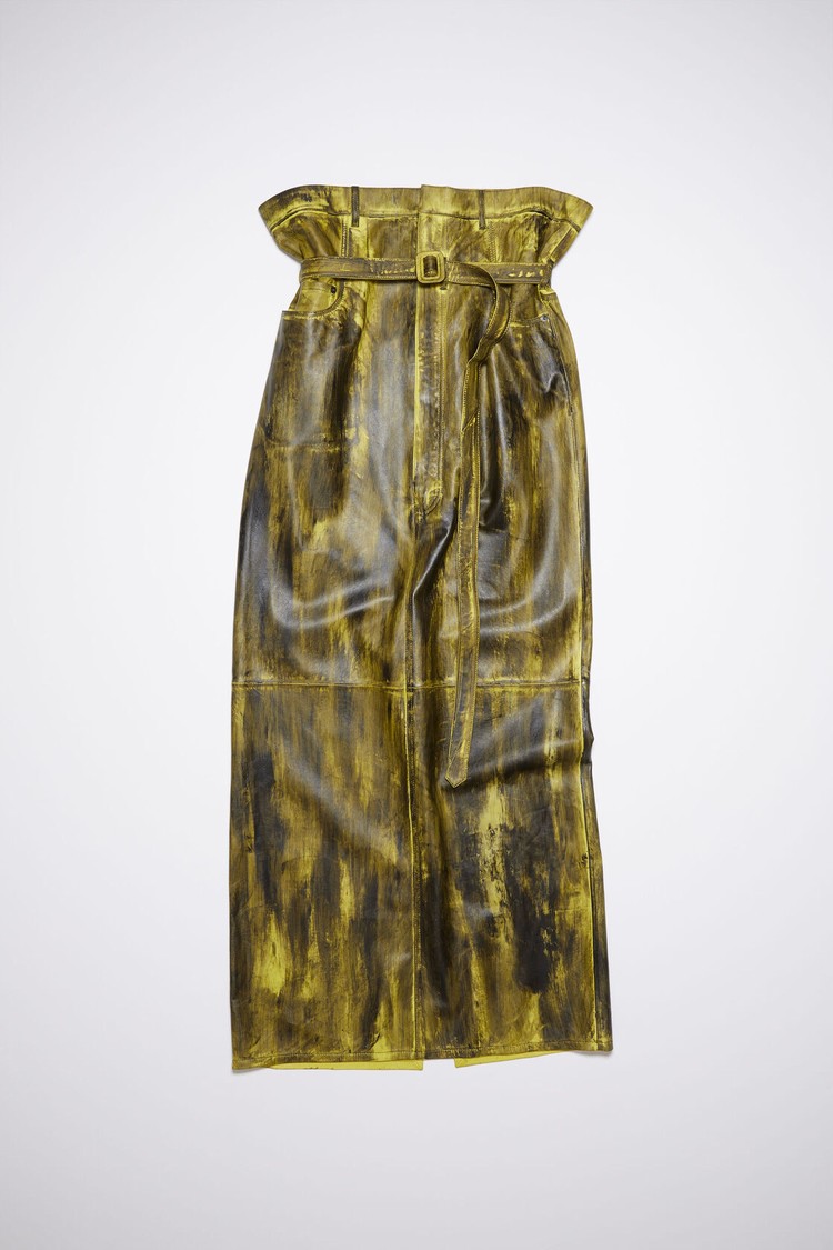 Yellow / Black Acne Studios High Waist Leather Maxi Women's Skirts | YNWJ-64835