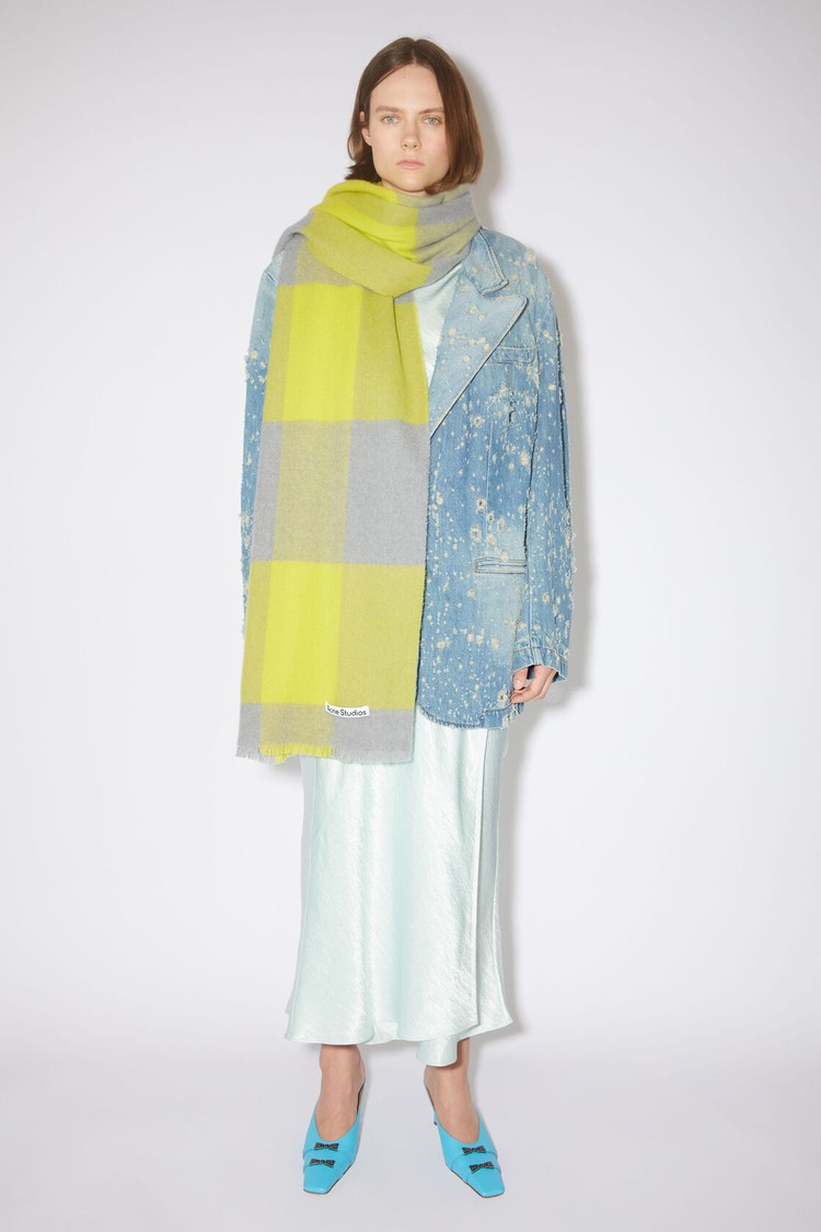 Yellow / Dark Grey Acne Studios Check Wool Scarf | KJEP-85612