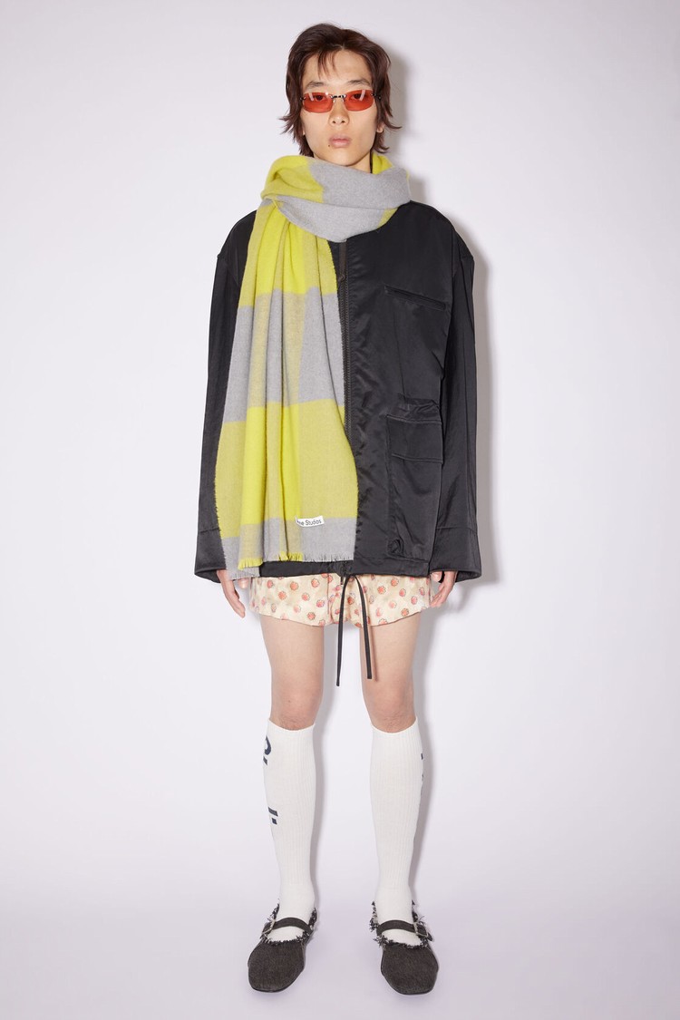 Yellow / Dark Grey Acne Studios Check Wool Scarf | KJEP-85612