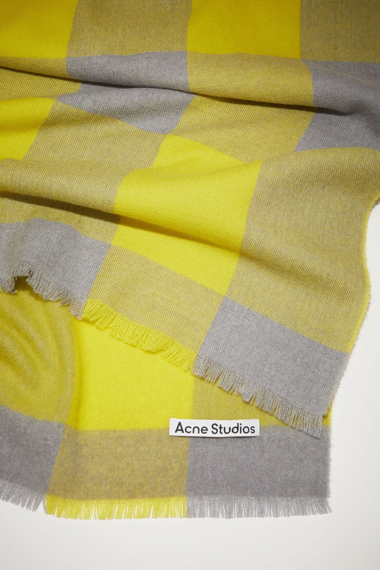 Yellow / Dark Grey Acne Studios Check Wool Scarf | KJEP-85612