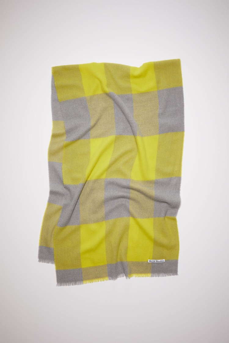 Yellow / Dark Grey Acne Studios Check Wool Scarf | KJEP-85612