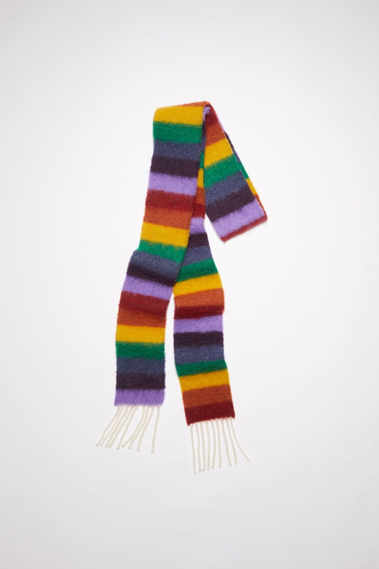 Yellow / Purple / Green Acne Studios Wool-apaca Fringe - Skinny Scarf | IVBO-60895