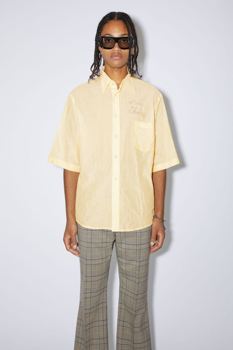 Yellow / White Acne Studios Short Sleeve Button-up Men\'s Shirts | LBCJ-90281